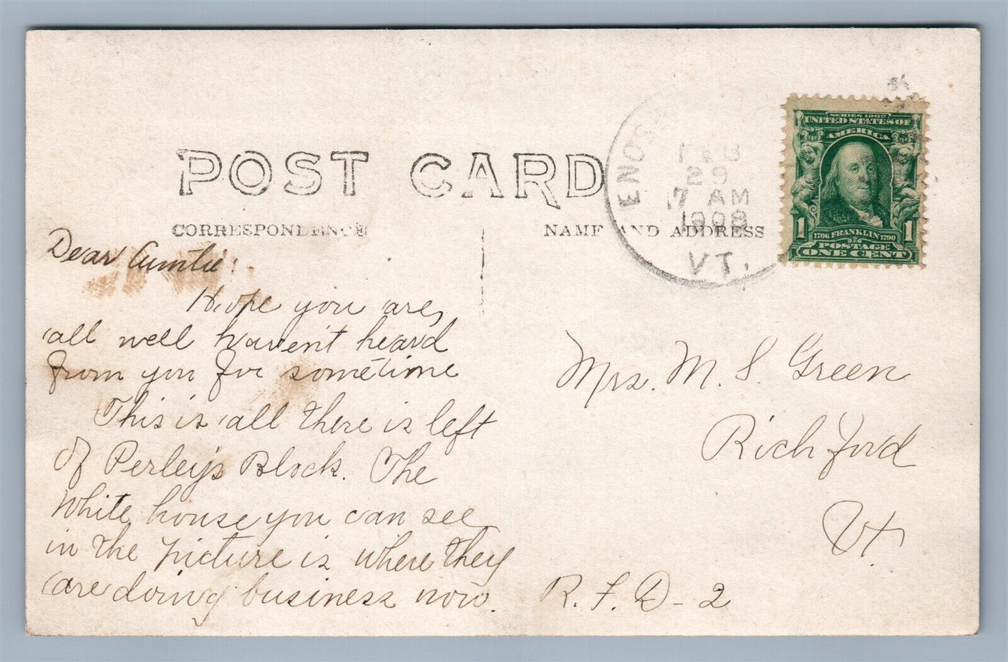 PERLEY'S BLOCK RUINS AFTER FIRE ANTIQUE REAL PHOTO POSTCARD RPPC