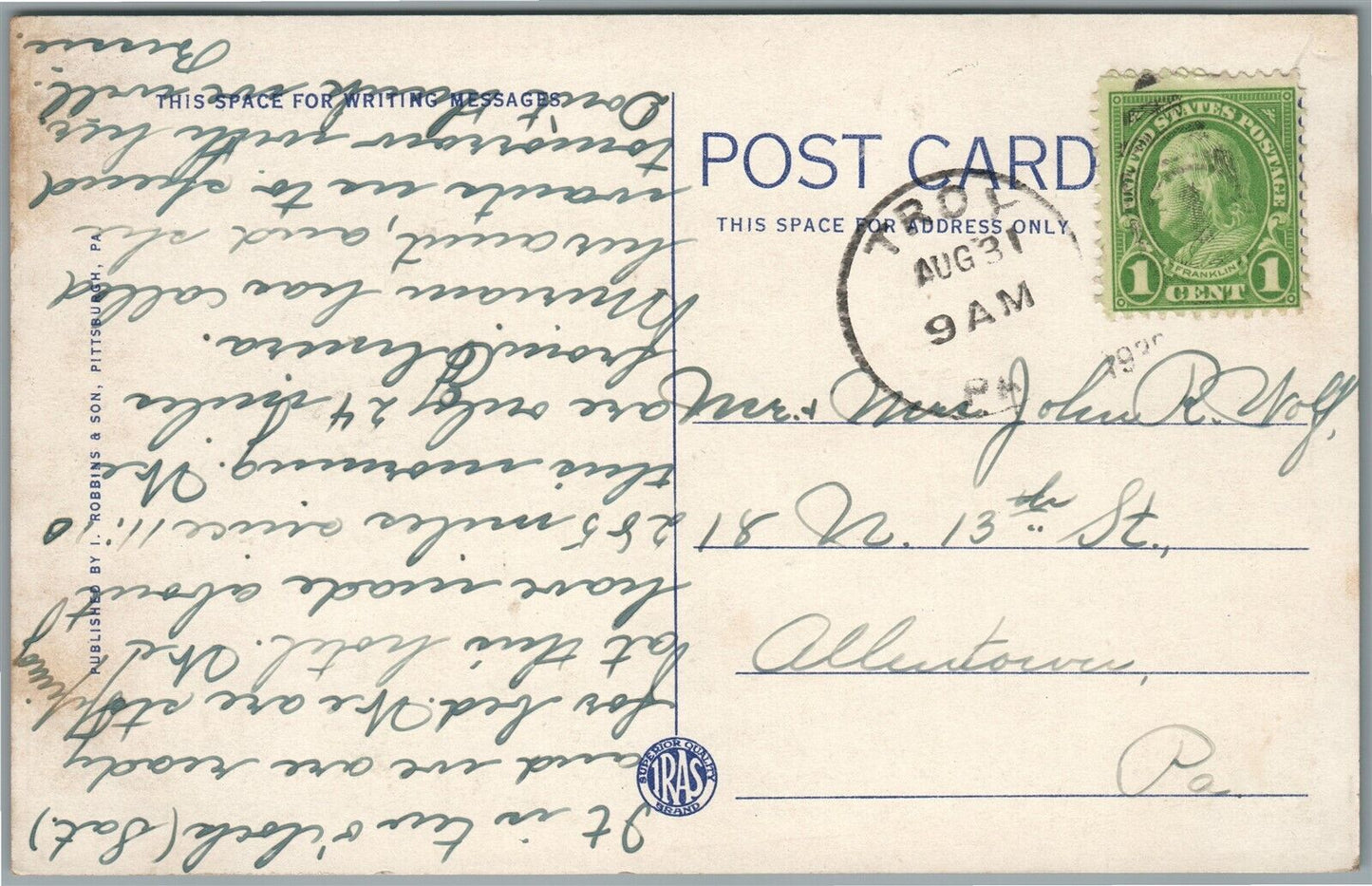 TROY PA HOTEL ANTIQUE POSTCARD