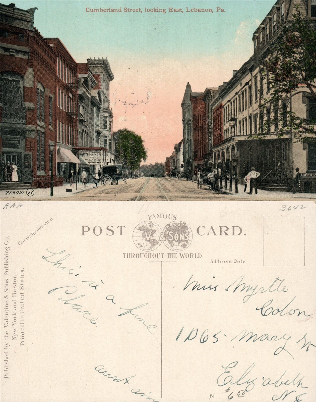 LEBANON PA CUMBERLAND STREET LOOKING EAST ANTIQUE POSTCARD