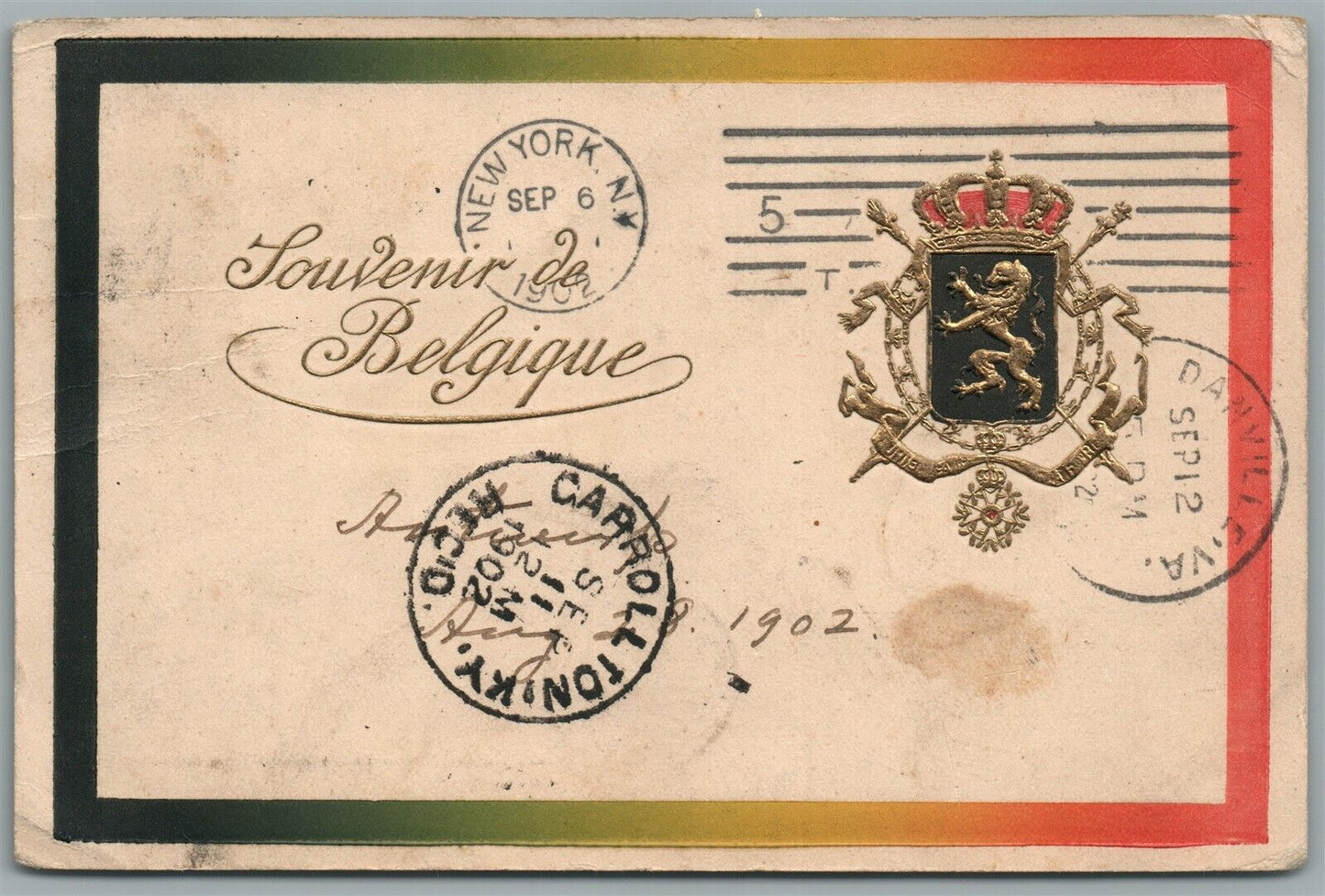 BELGIUM 1902 EMBOSSED ANTIQUE POSTCARD w/ STAMP