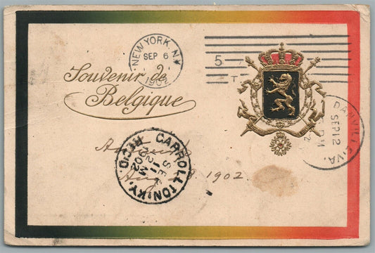BELGIUM 1902 EMBOSSED ANTIQUE POSTCARD w/ STAMP