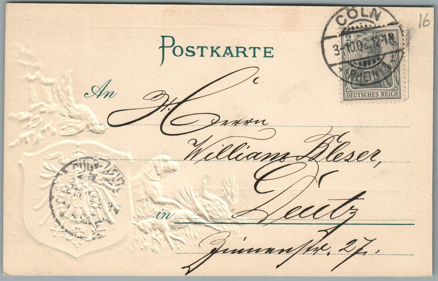 KOLN GERMANY COLOGNE ANTIQUE POSTCARD w/ STAMP