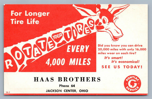JACKSON CENTER OH HAAS BROTHERS PONTIAC TIRE CENTER ADVERTISING VINTAGE POSTCARD