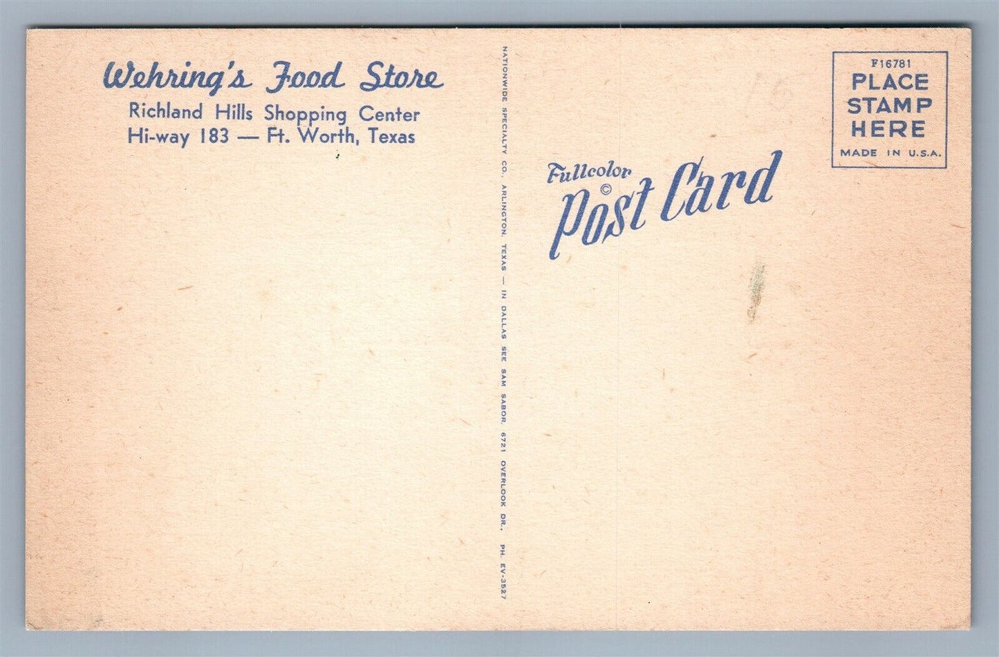 FT.WORTH TX WEHRING'S FOOD STORE VINTAGE POSTCARD
