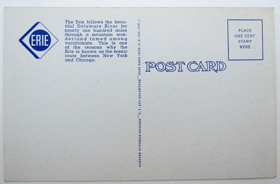 VINTAGE POSTCARD ERIE MAIN LINE ALONG DELAWARE RIVER railroad railway train