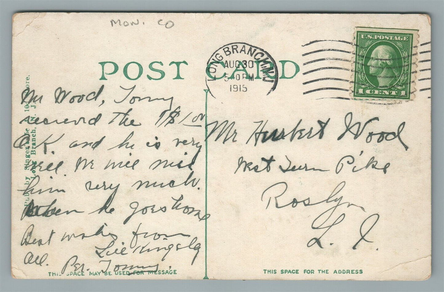 LONG BRANCH NJ BROADWAY ANTIQUE POSTCARD