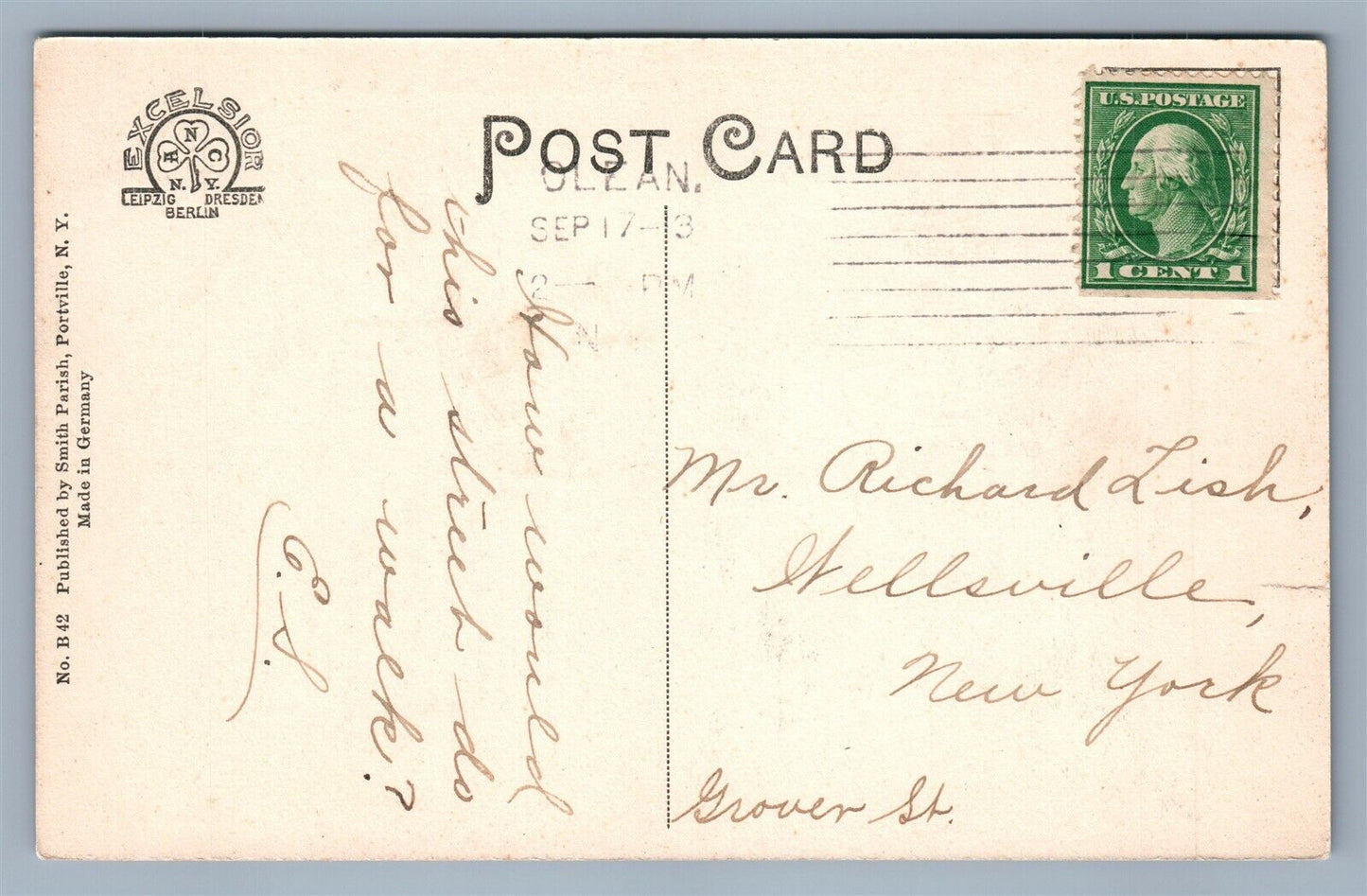 PORTVILLE NY NORTH MAIN STREET ANTIQUE POSTCARD