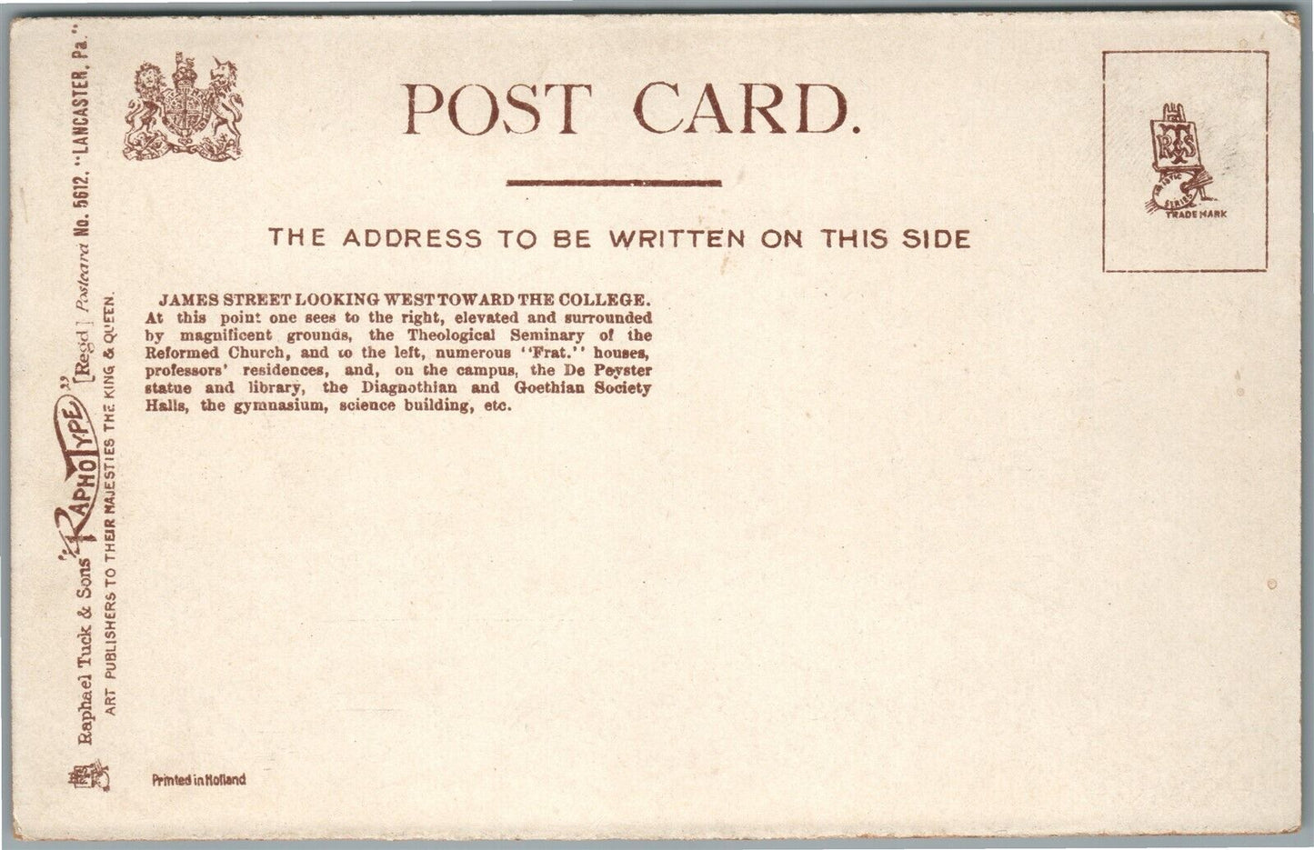 LANCASTER PA JAMES STREET ANTIQUE POSTCARD