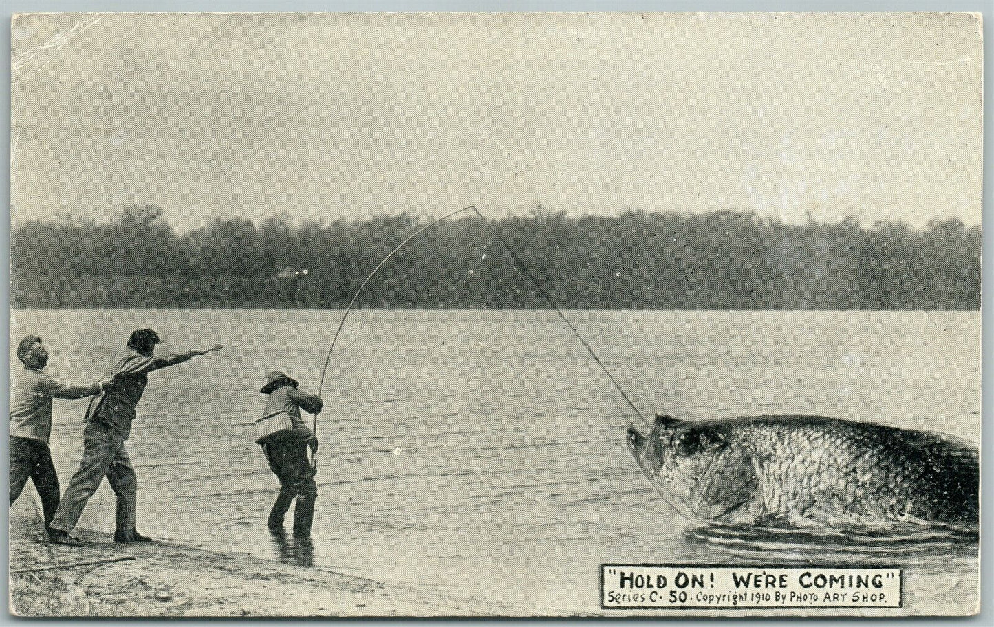 EXAGGERATED FISHING 1910 ANTIQUE POSTCARD