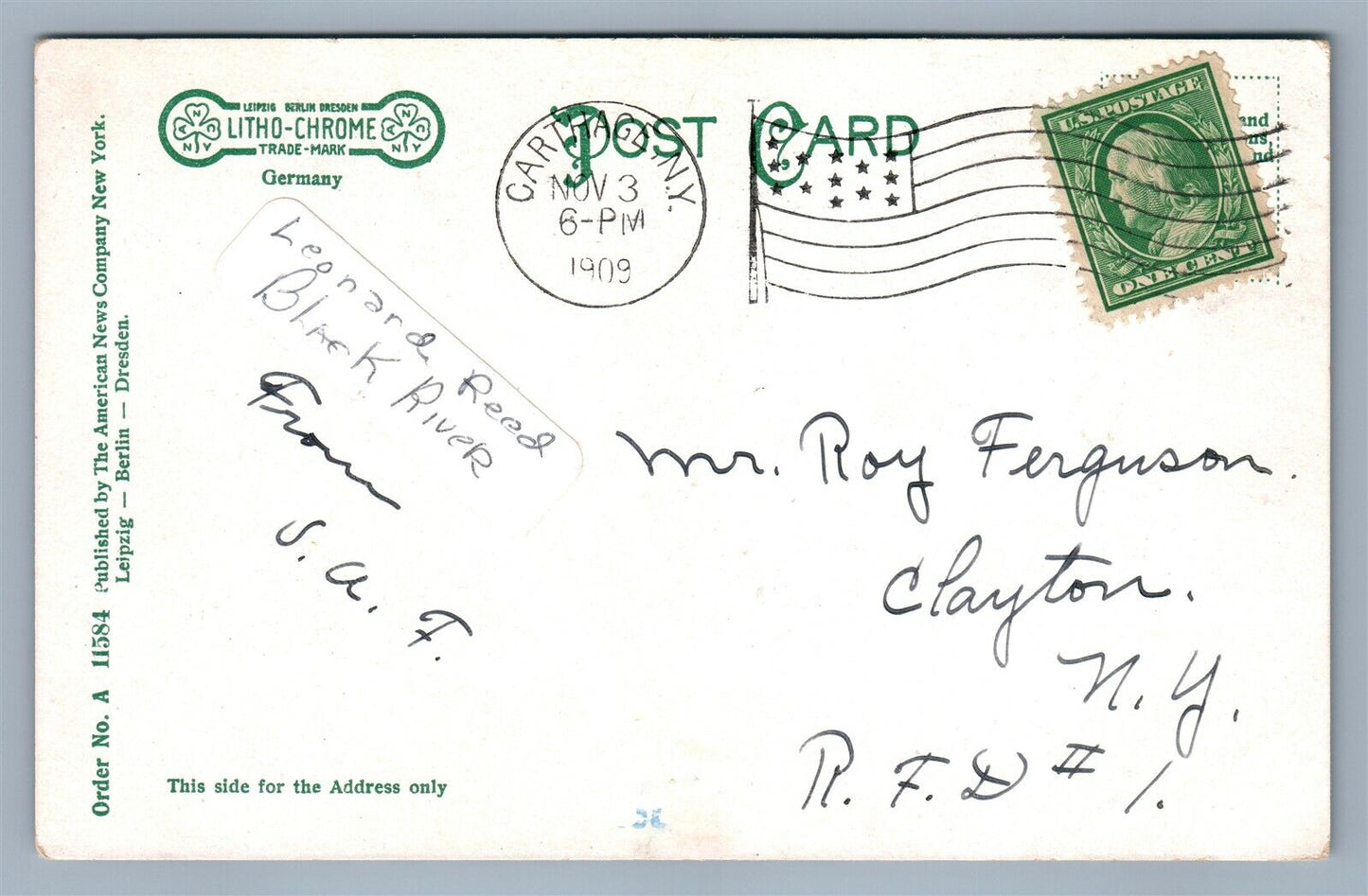 CARTHAGE NY PRESBYTERIAN CHURCH 1909 ANTIQUE POSTCARD