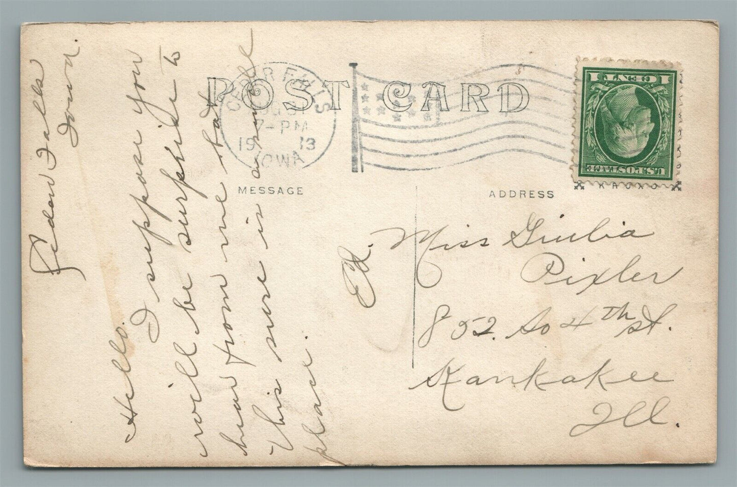 CEDAR FALLS IA CEDAR RIVER 1913 ANTIQUE REAL PHOTO POSTCARD RPPC