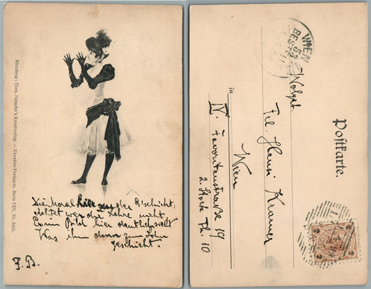 GIRL MAKING GRIMACE AUSTRIAN ANTIQUE ART POSTCARD w/ STAMP