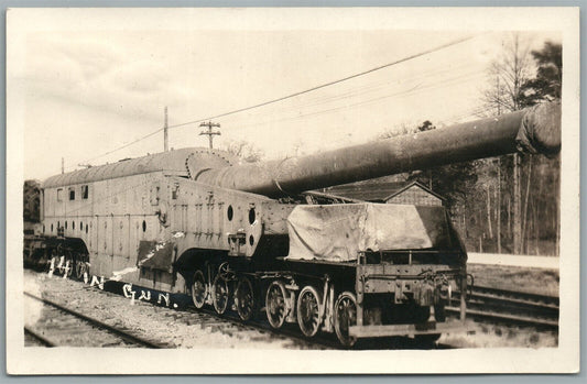 14 INCH GUN on RAILROAD PLATFORM WWI ERA ANTIQUE REAL PHOTO POSTCARD RPPC