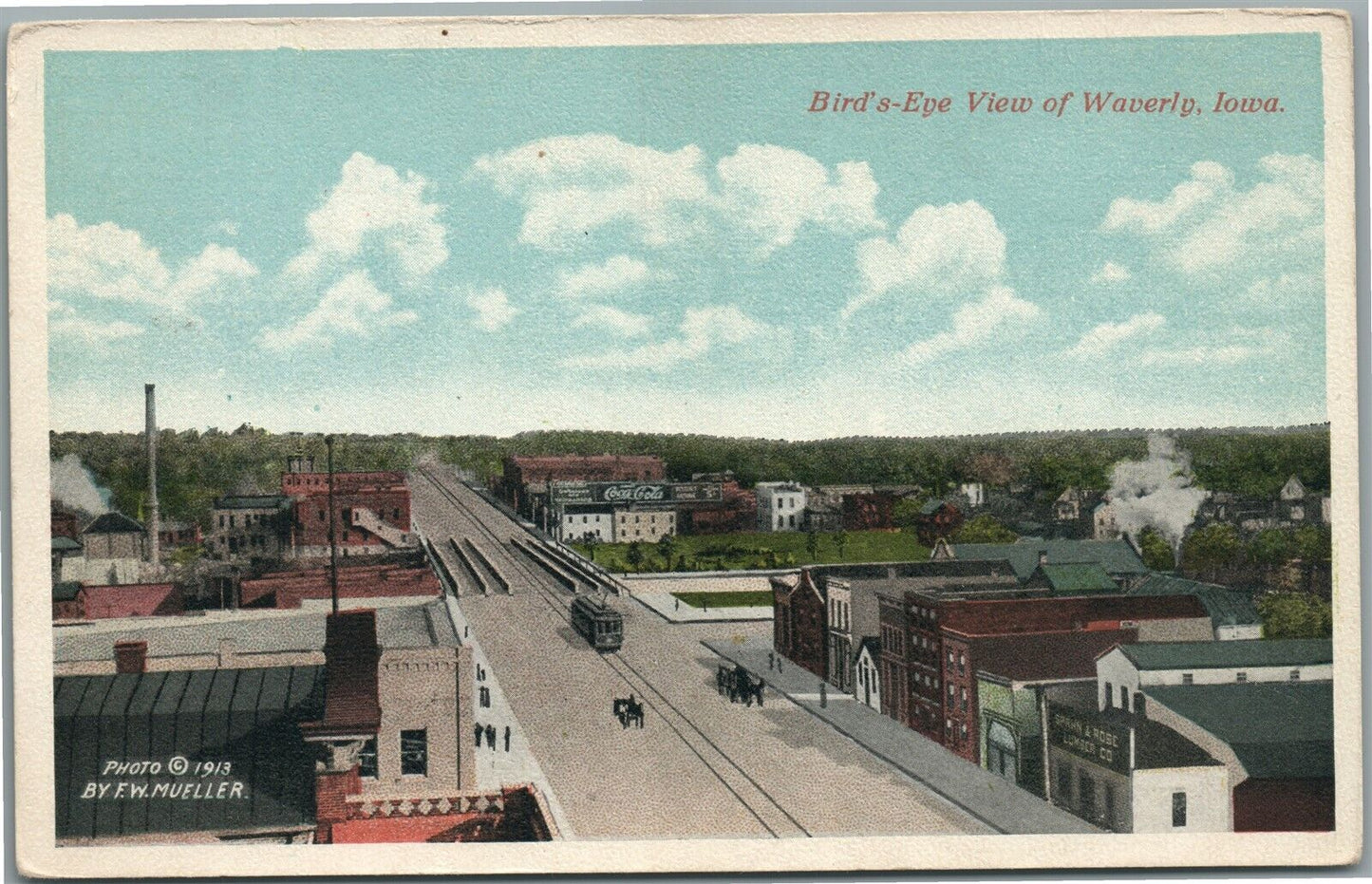 WAVERLY IA BIRDS EYE VIEW ANTIQUE POSTCARD