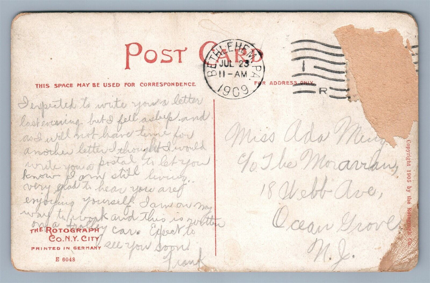 BETHLEHEM PA SOUTH MAIN STREET ANTIQUE POSTCARD