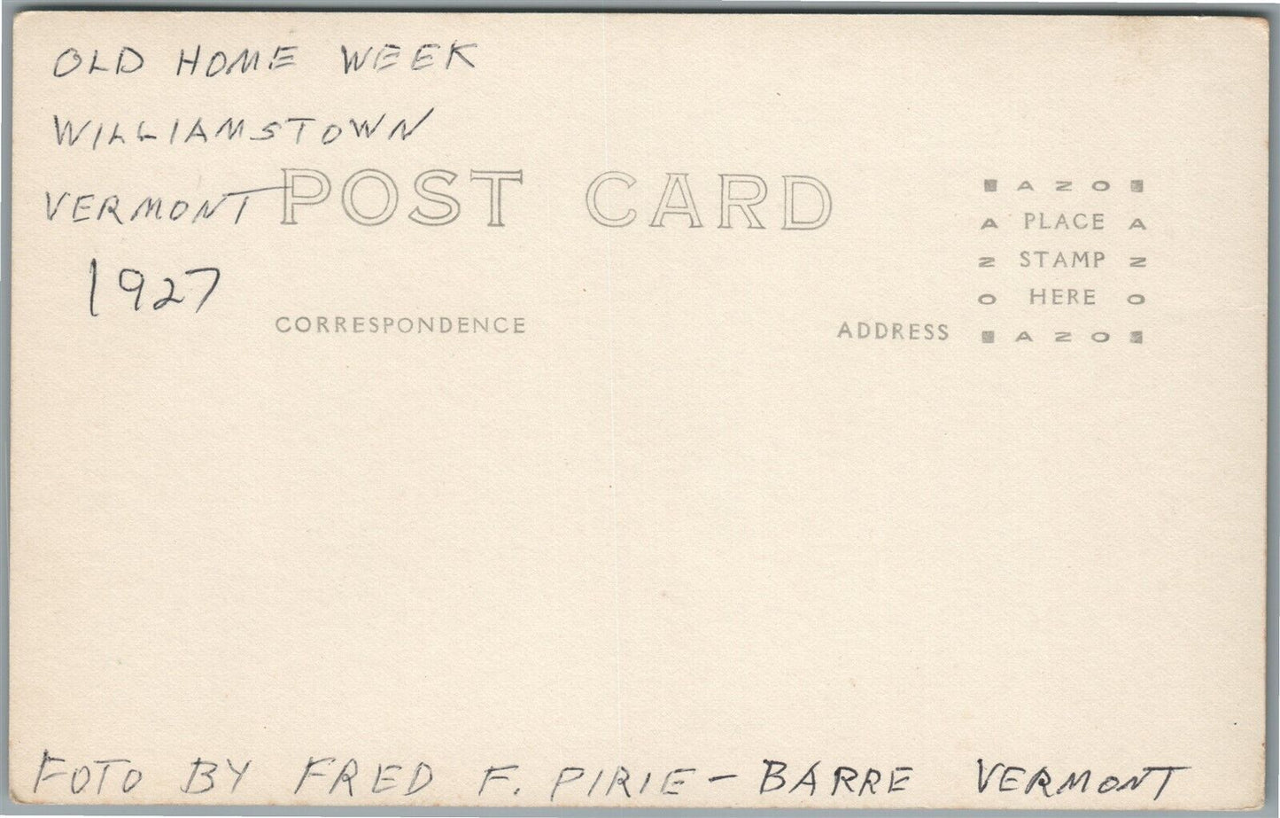 WILLIAMSTOWN VT OLD HOME WEEK CHAS SEAVER & CO. ANTIQUE REAL PHOTO POSTCARD RPPC