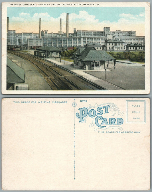 HERSHEY PA CHOCOLATE COMPANY & RAILROAD STATION ANTIQUE POSTCARD railway depot