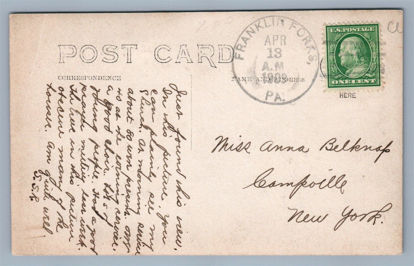 FRANKLIN FORKS PA BIRD'S EYE VIEW ANTIQUE REAL PHOTO POSTCARD RPPC