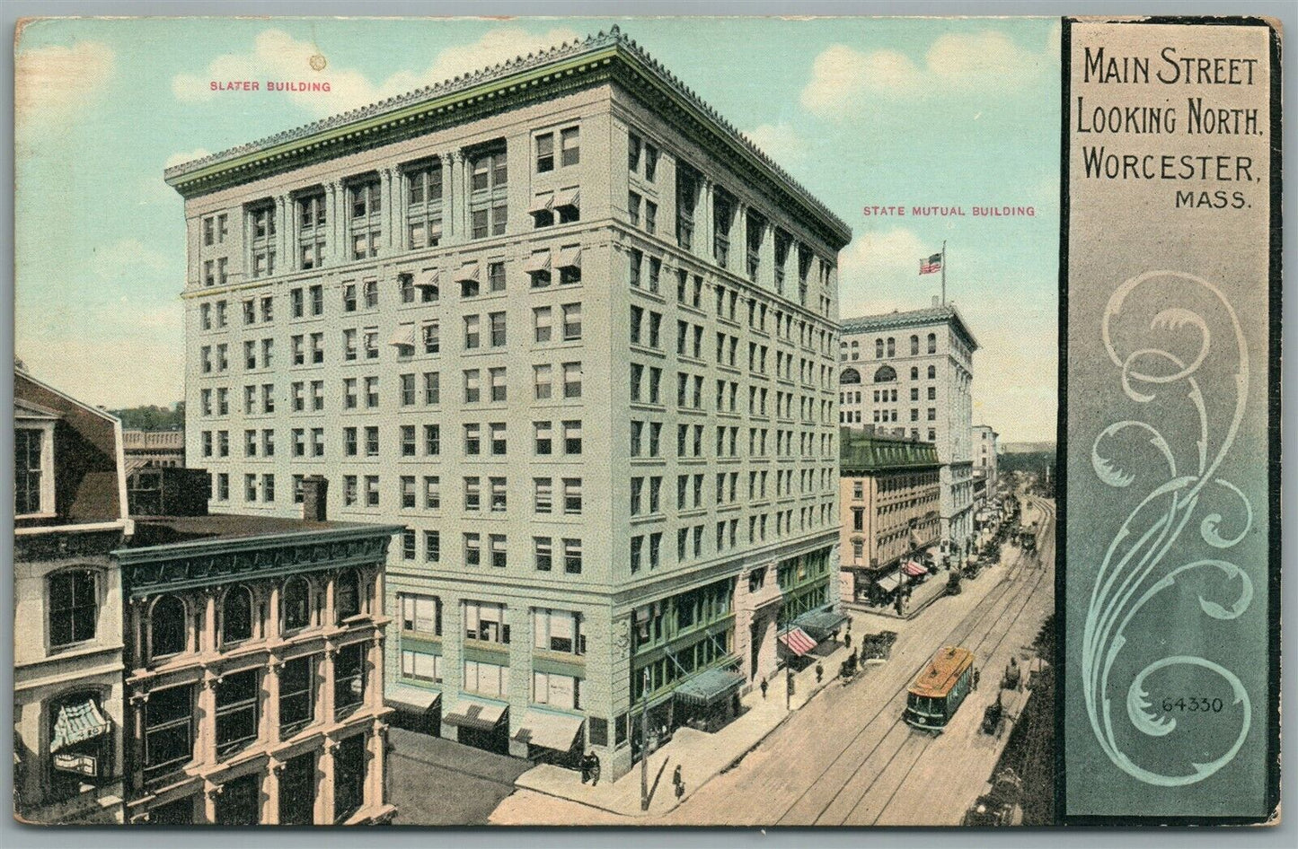 WORCESTER MA MAIN STREET LOOKING NORTH ANTIQUE POSTCARD
