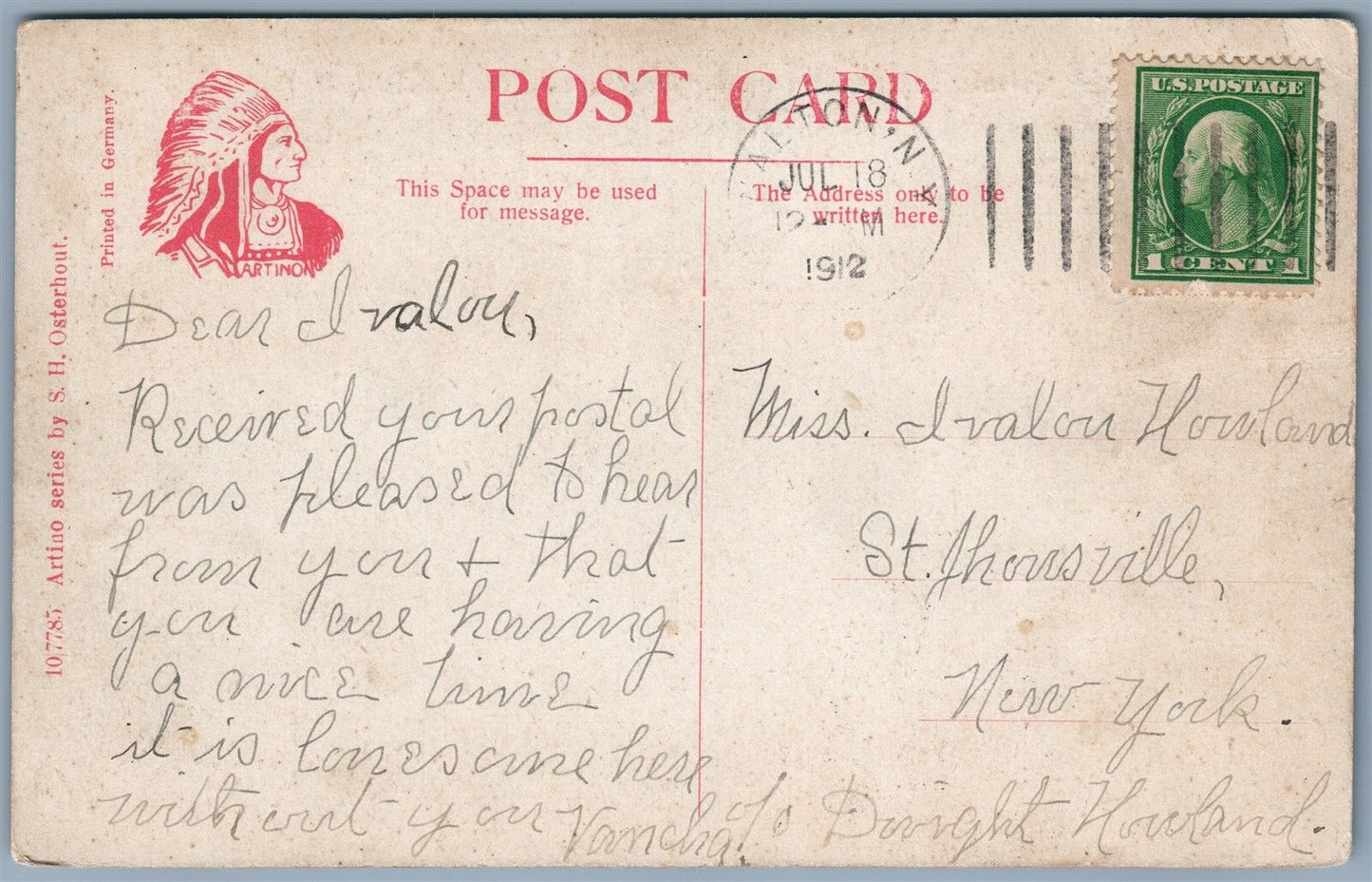 WALTON NY PRIVATE BOAT LANDING ON DELAWARE RIVER 1912 ANTIQUE POSTCARD