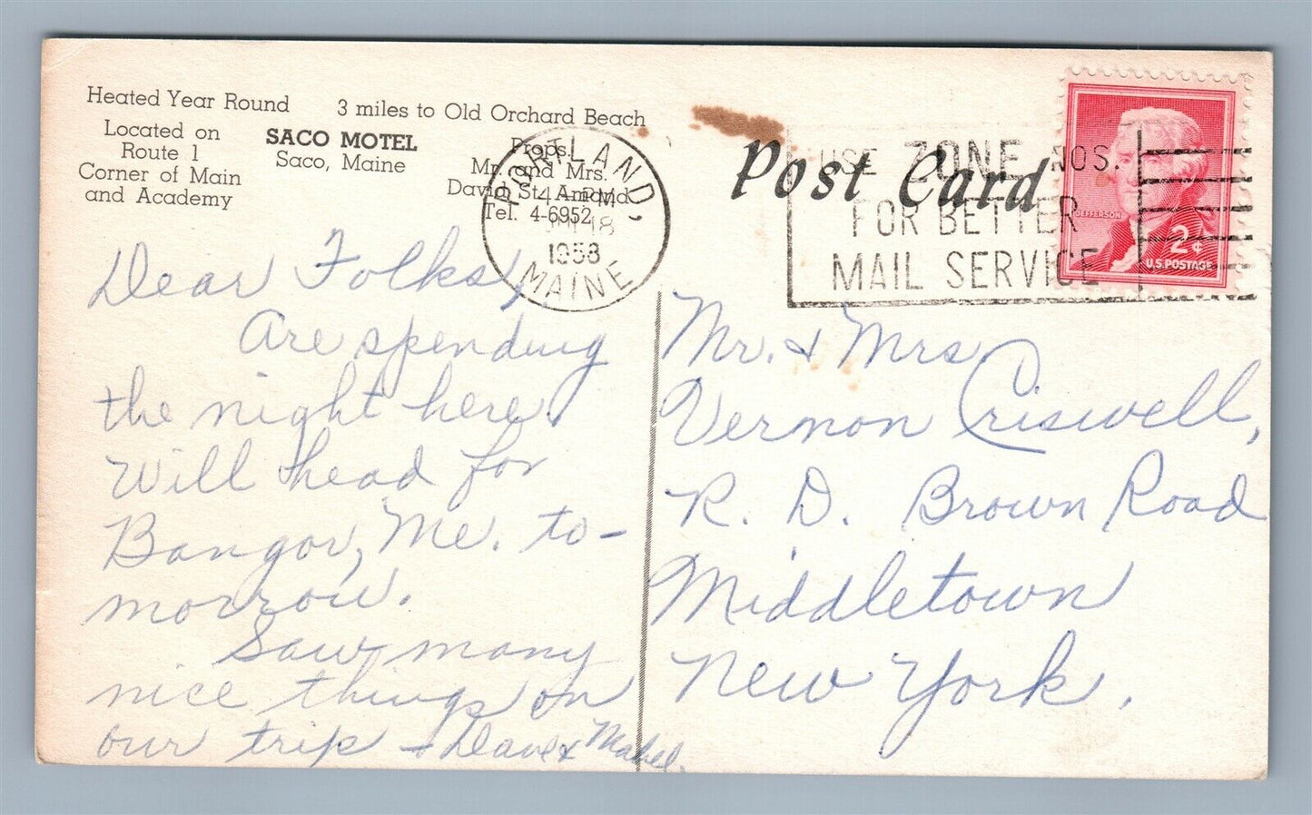 SACO ME MOTEL VINTAGE POSTCARD