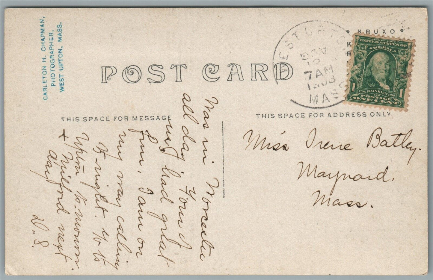 WEST UPTON MA STREET SCENE ANTIQUE REAL PHOTO POSTCARD RPPC