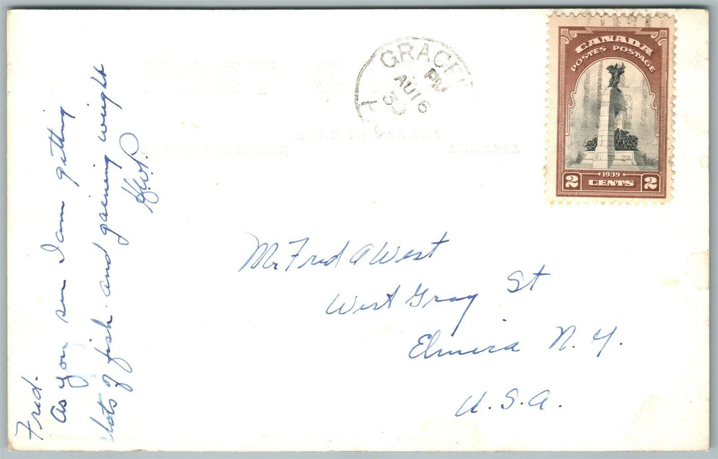 GRACEFIELD QUEBEC CANADA FISHING EXAGGERATED VINTAGE REAL PHOTO POSTCARD RPPC