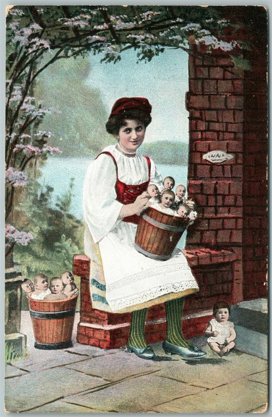 MULTIPLE BABIES with MOTHER ANTIQUE POSTCARD