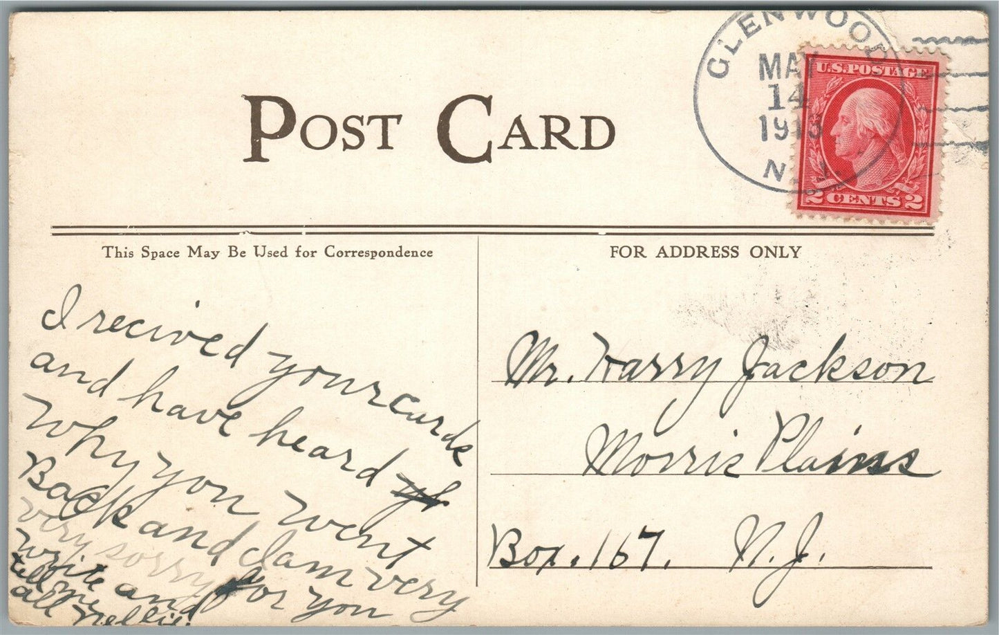 GLENWOOD NJ MAP 1913 ANTIQUE POSTCARD