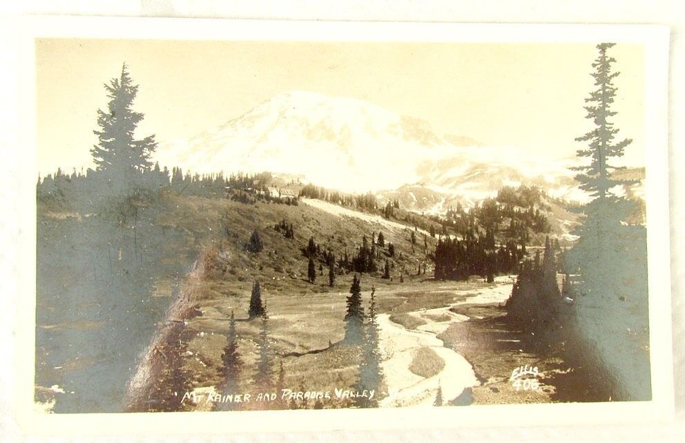 MT.RAINER & PARADISE VALLEY CALIFORNIA VINTAGE REAL PHOTO POSTCARD RPPC