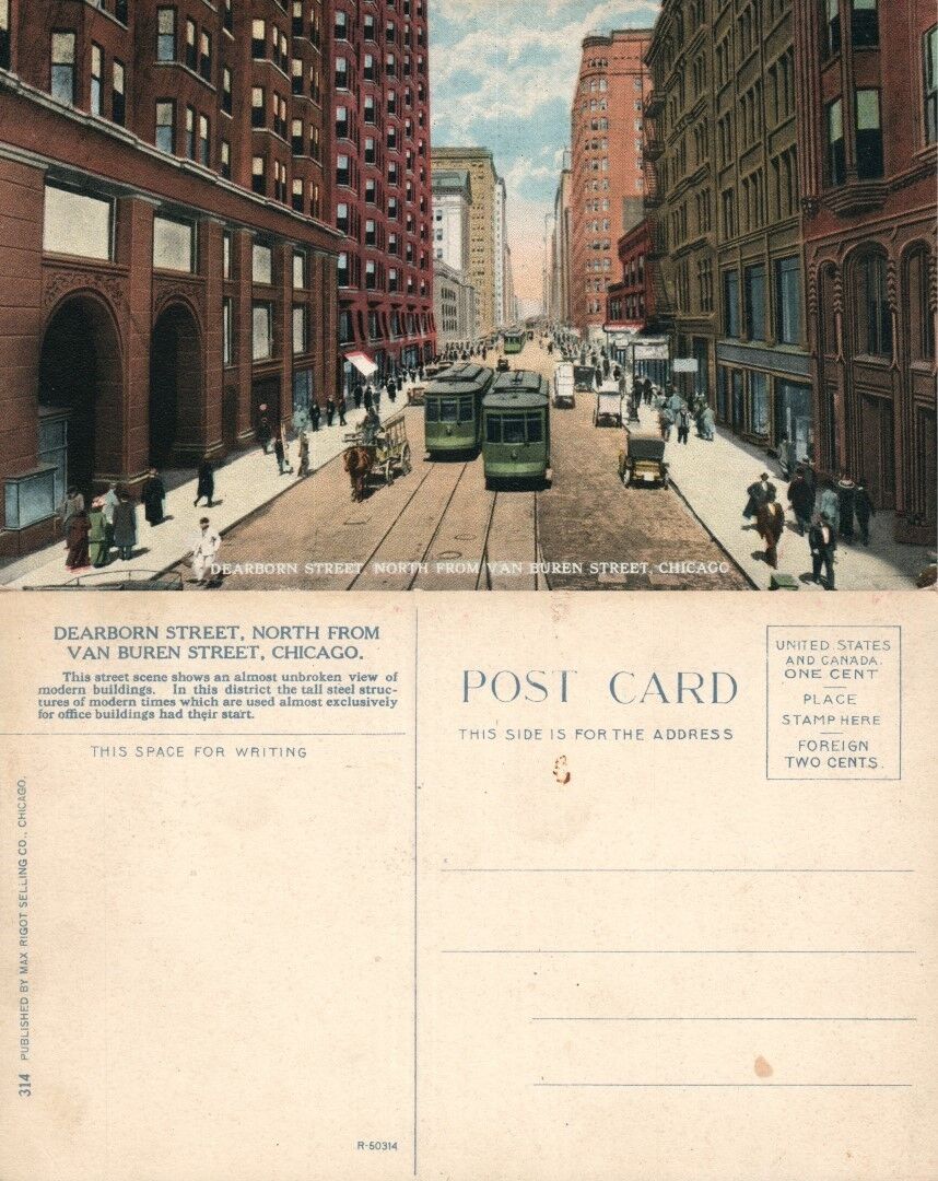CHICAGO IL DEARBORN STREET ANTIQUE POSTCARD