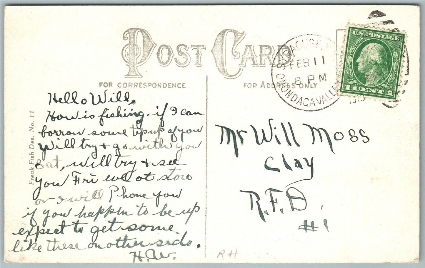 EXAGGERATED FISHING ANTIQUE 1913 POSTCARD BRINGING HOME A GOOD CATCH