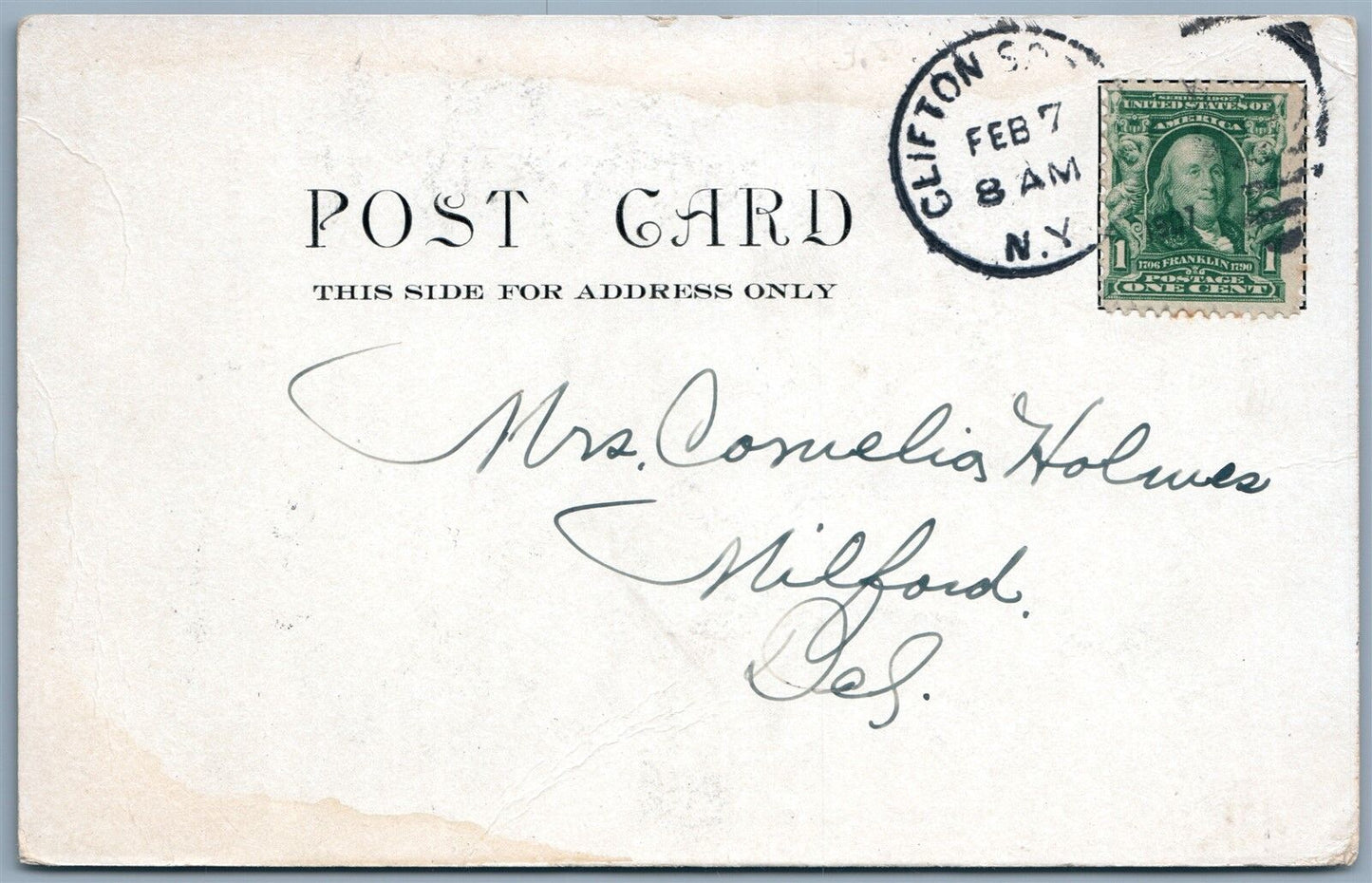 CLIFTON SPRINGS N.Y. SANITARIUM ANTIQUE UNDIVIDED POSTCARD w/ CORK CANCEL