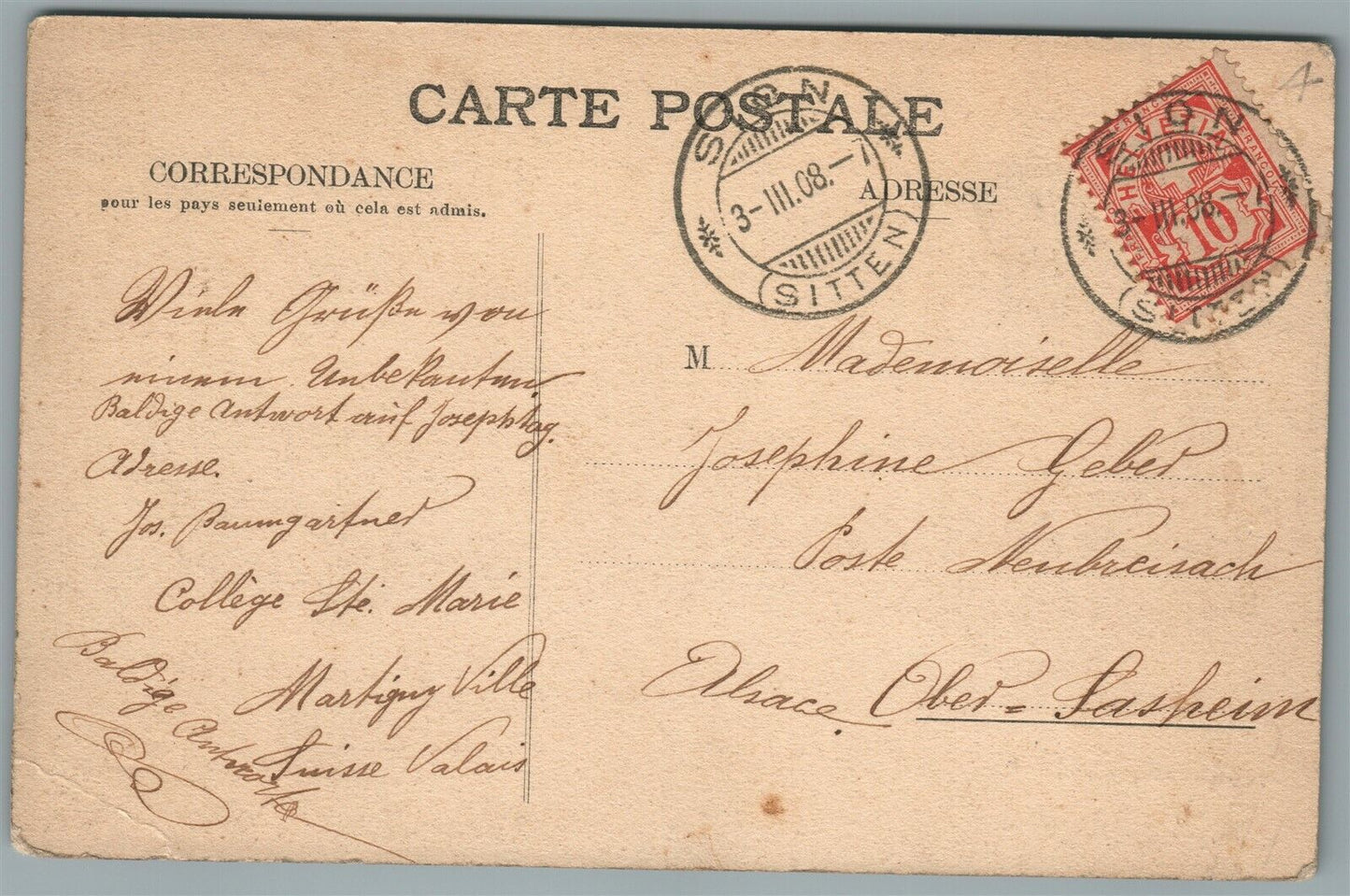SION SWITZERLAND ANTIQUE POSTCARD