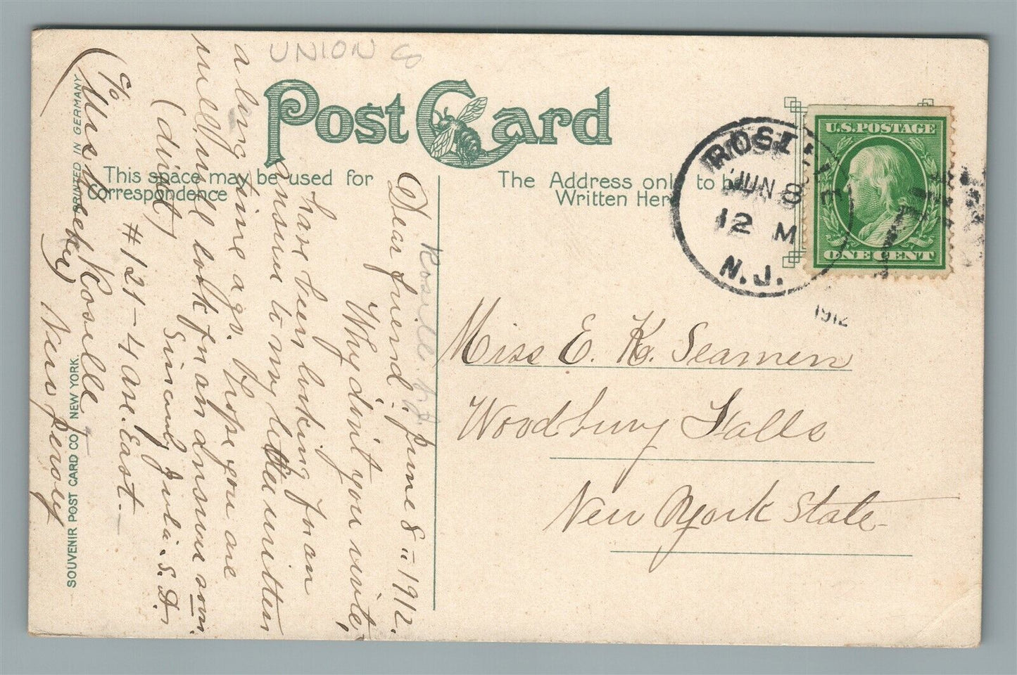 ROSELLE NJ FOURTH AVENUE ANTIQUE POSTCARD