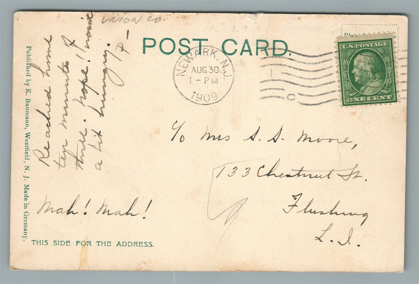MOUNTAINSIDE SCHOOL NJ ANTIQUE POSTCARD