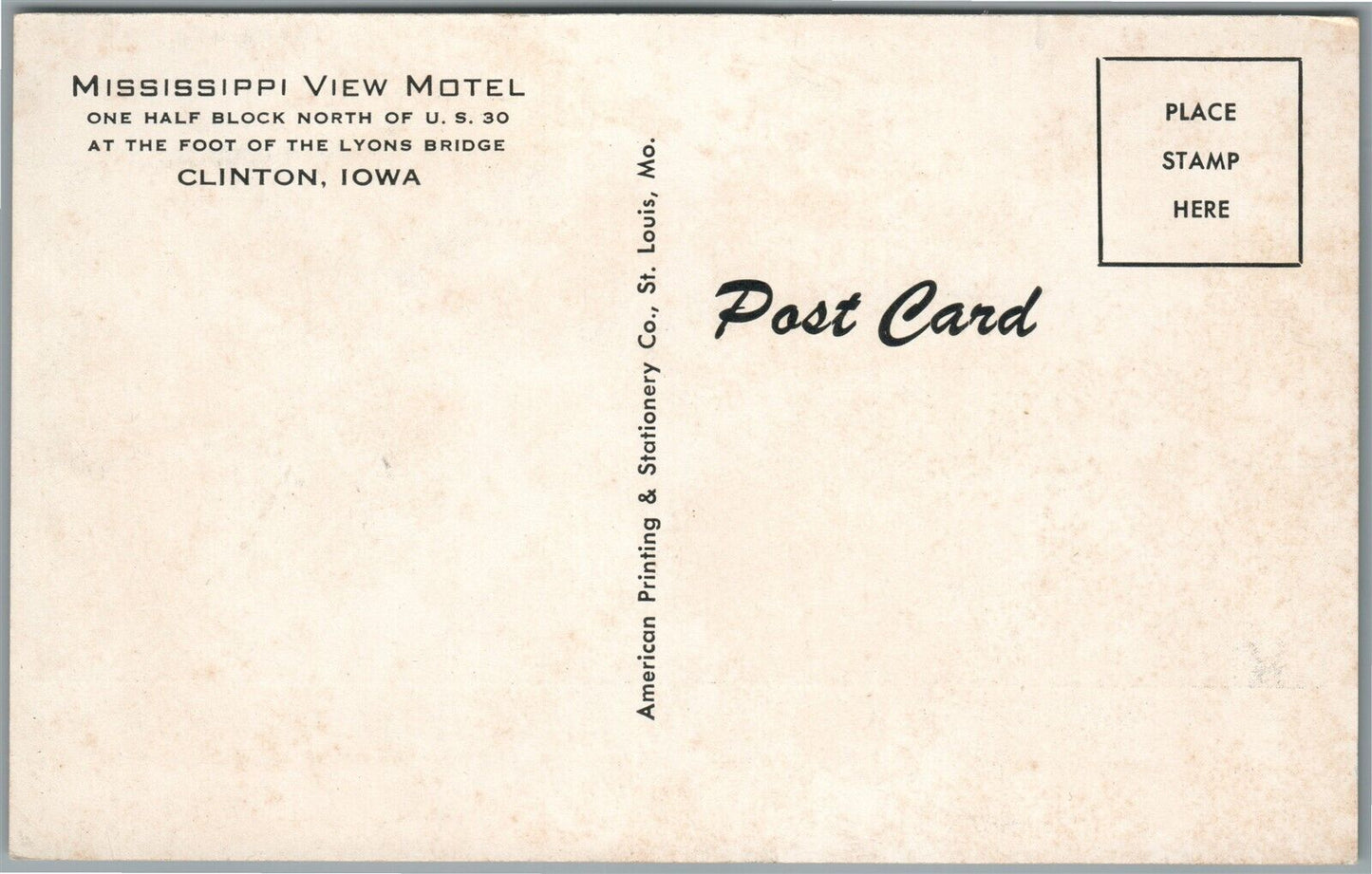 CLINTON IA MISSISSIPPI VIEW MOTEL ANTIQUE POSTCARD