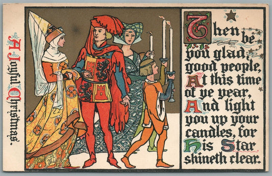 MEDIEVAL SCENE CHRISTMAS ANTIQUE POSTCARD w/ RED CROSS STAMP