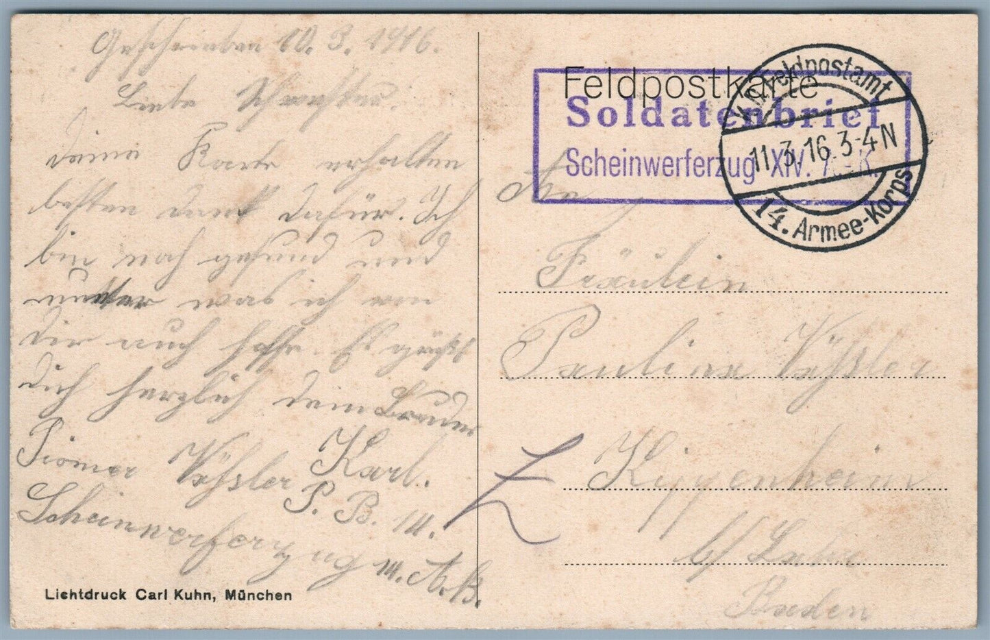 GERMAN WWI 1916 MILITARY FELDPOST ANTIQUE POSTCARD SCHLOSS MONTOILLERS BAZEILLES