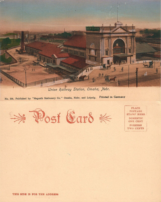 OMAHA NE UNION RAILWAY STATION UNDIVIDED ANTIQUE POSTCARD TRAIN RAILROAD DEPOT