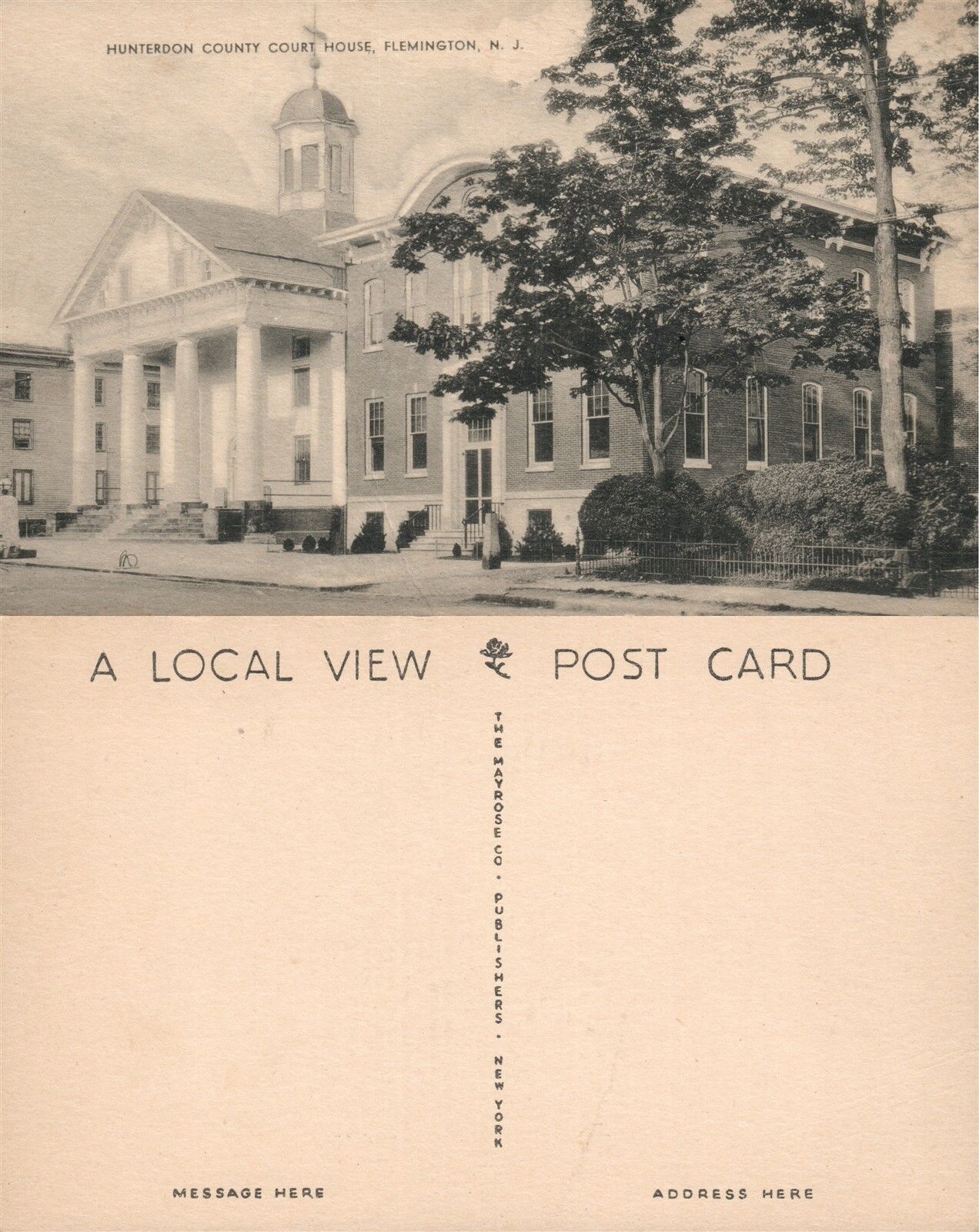 FLEMINGTON N.J. HUNTERDON COUNTY COURT HOUSE ANTIQUE POSTCARD