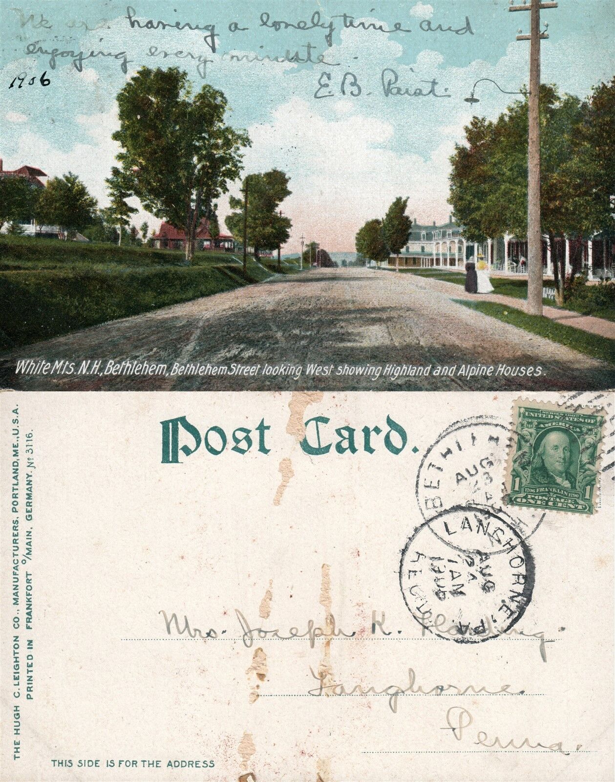 WHITE MTS. N.H. BETHLEHEM STREET UNDIVIDED ANTIQUE POSTCARD