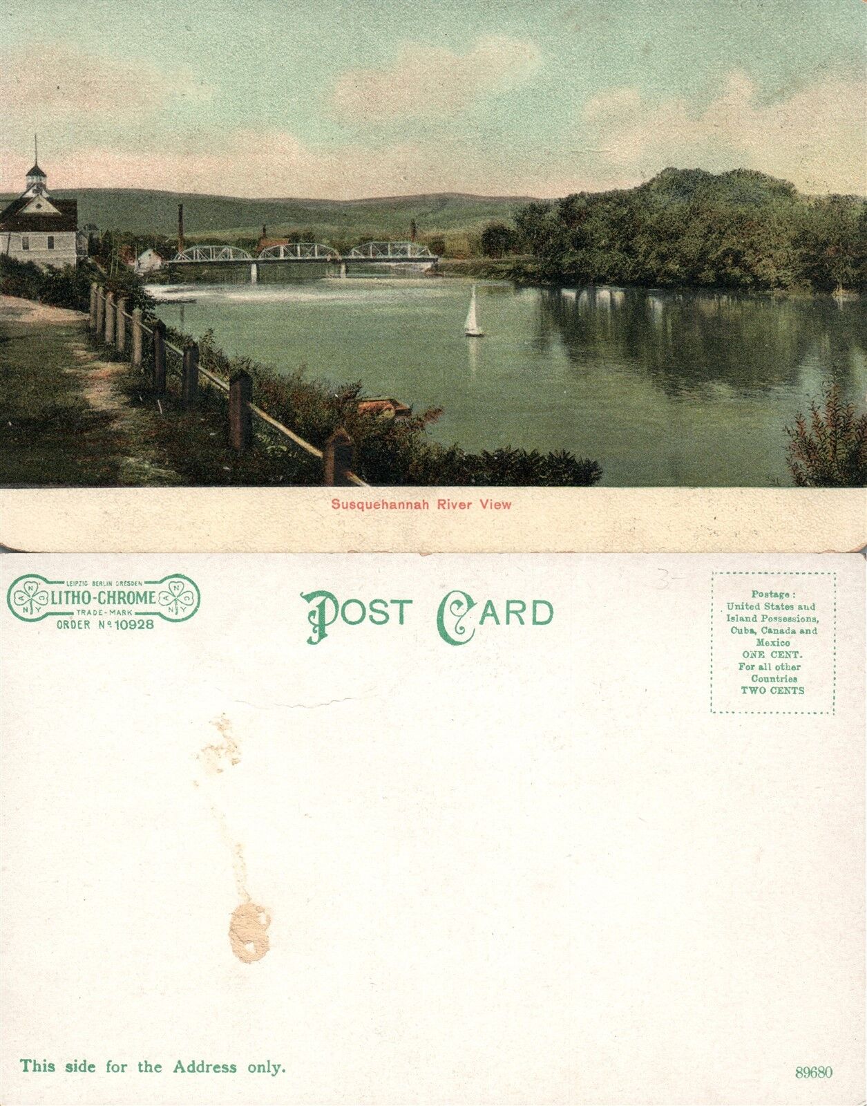 SUSQUEHANNA RIVER VIEW PA UNDIVIDED ANTIQUE POSTCARD