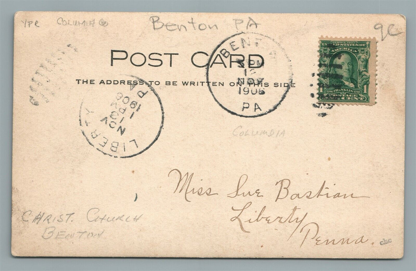 BENTON PA CHRIST CHURCH ANTIQUE REAL PHOTO POSTCARD RPPC