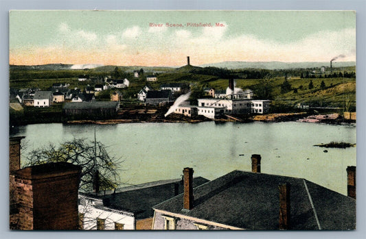PITTSFIELD ME RIVER SCENE ANTIQUE POSTCARD