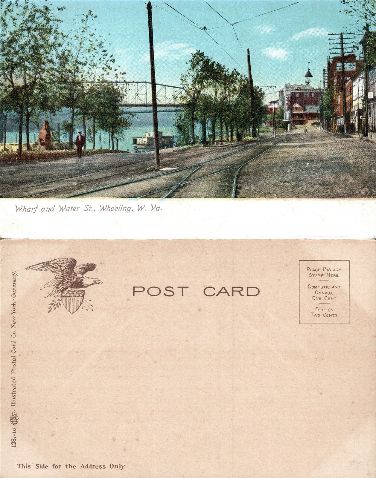 WHEELING W.VA WARF & WATER STREET UNDIVIDED ANTIQUE POSTCARD railroad tracks
