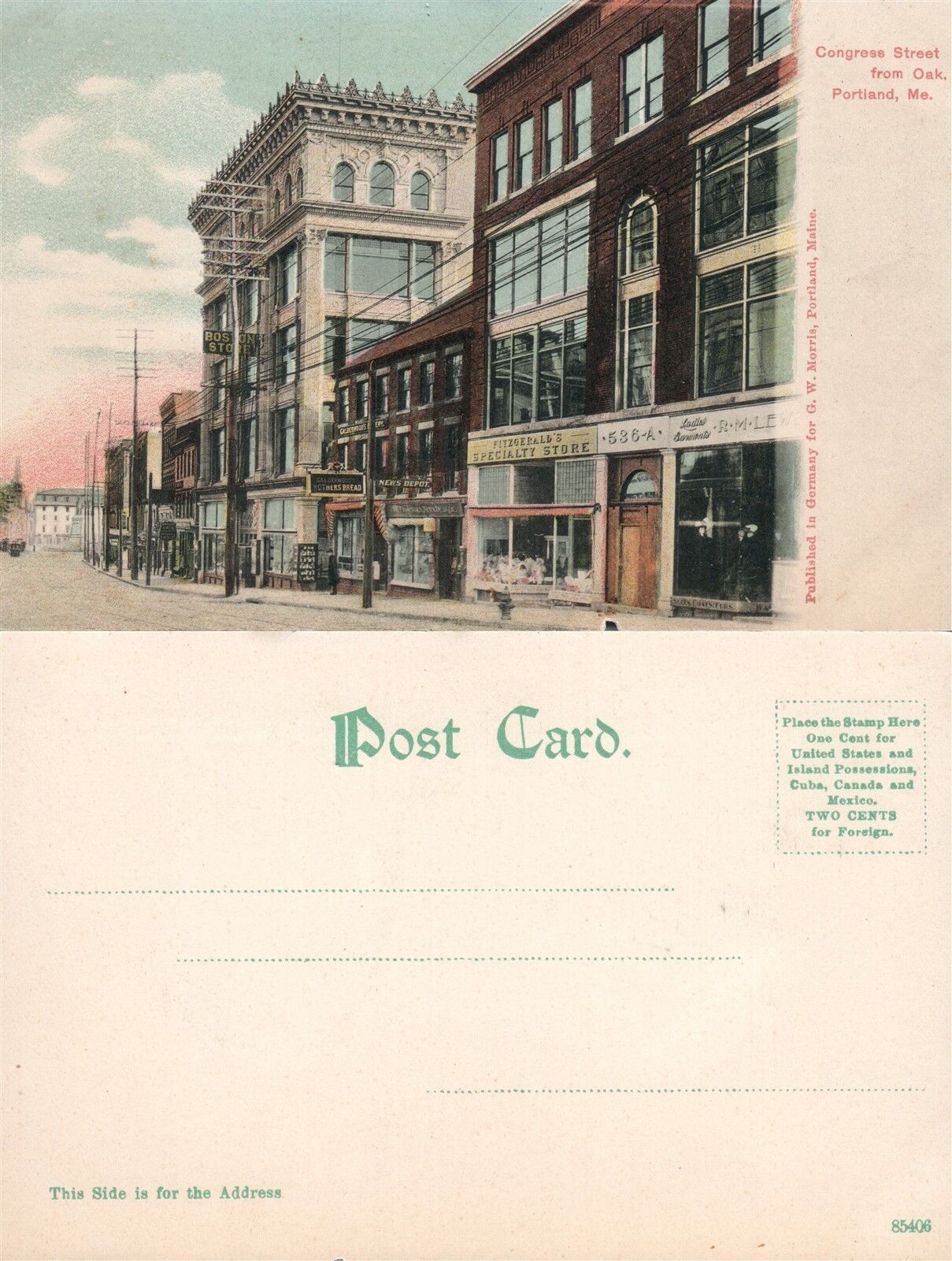 PORTLAND MAINE CONGRESS STREET FROM OAK UNDIVIDED ANTIQUE POSTCARD