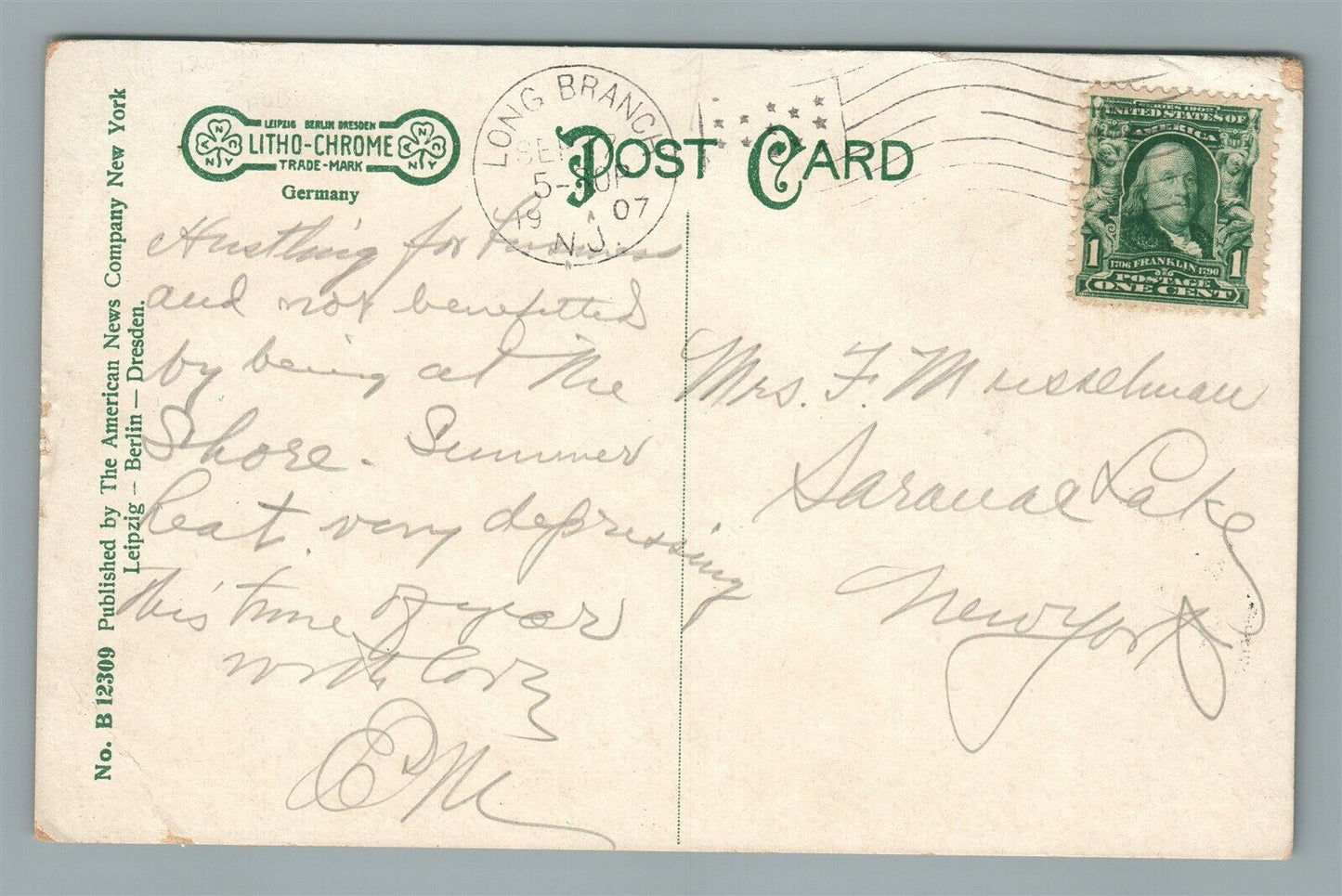 LONG BRANCH NJ JOHNSON CLUB WEST END ANTIQUE POSTCARD