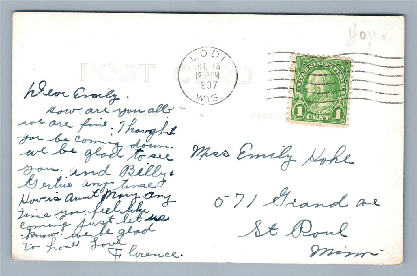 PRAIRIE DU SAC WI WATER STREET 1937 VINTAGE REAL PHOTO POSTCARD RPPC