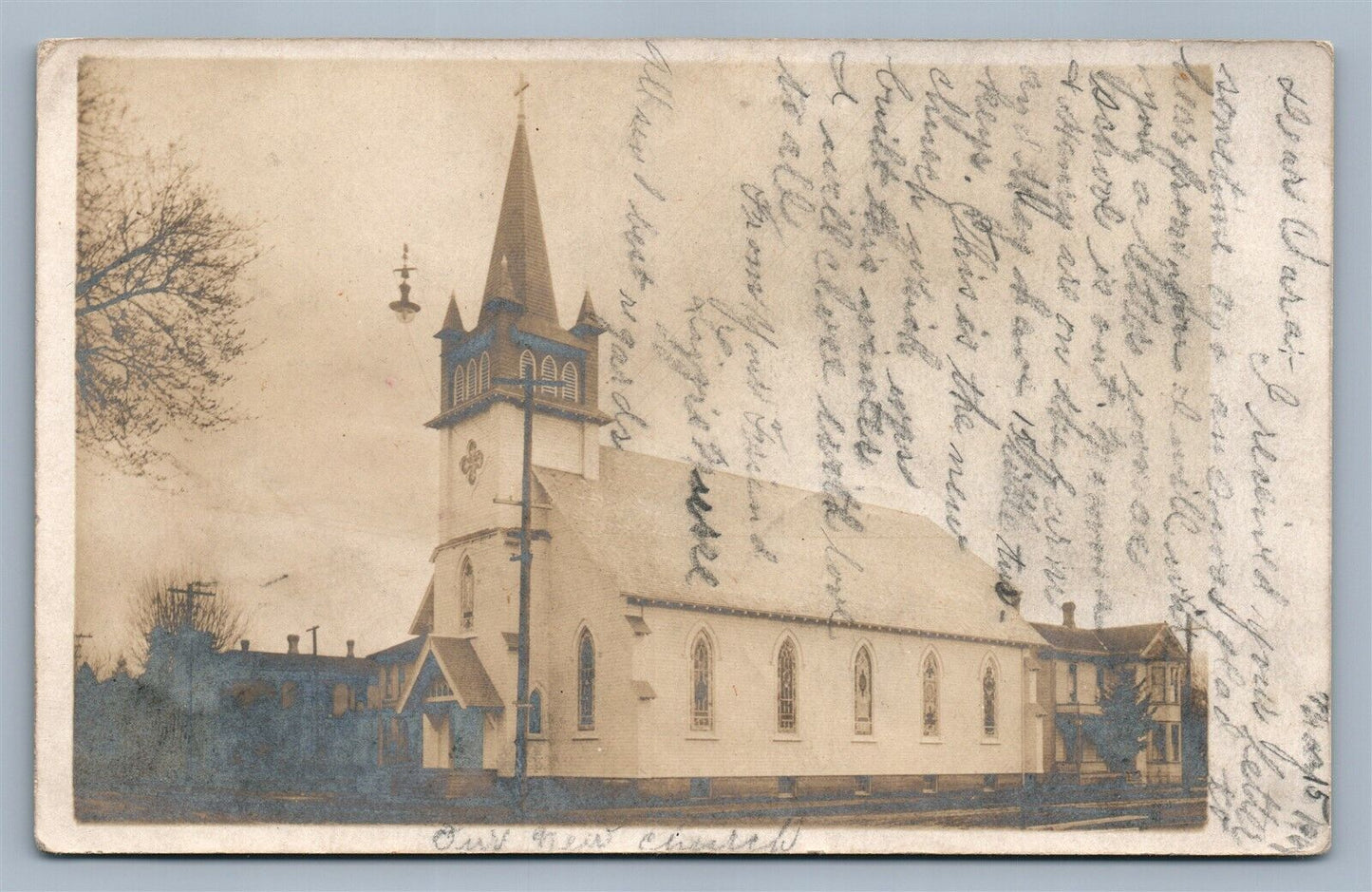 CHURCH BUILDING 1907 ANTIQUE REAL PHOTO POSTCARD RPPC w/ IOWA POSTMARK